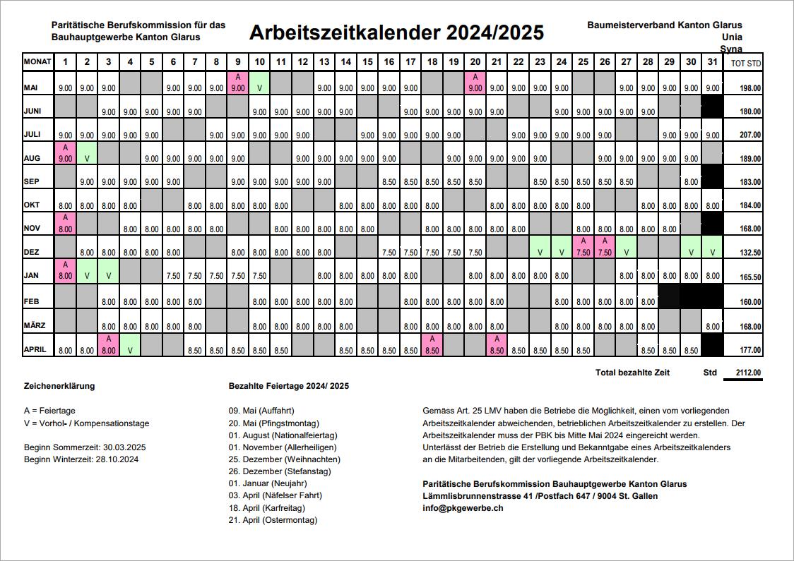 Arbeitszeitkalender 2024